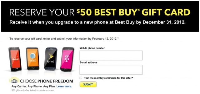 Best Buy Offering $50 Gift Card To Anyone Who Upgrades To A New Phone Before December 31, 2012 [Deal Alert]