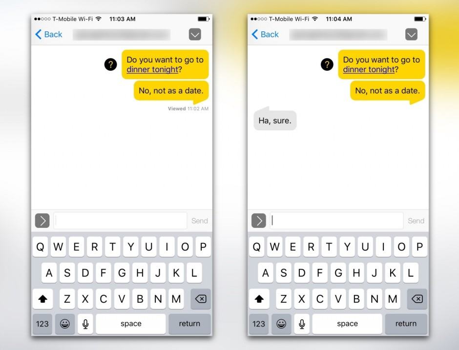 Ipad2_mock2.jpg Recipients can swipe to send a question mark for a confusing message. Photo: reTXT