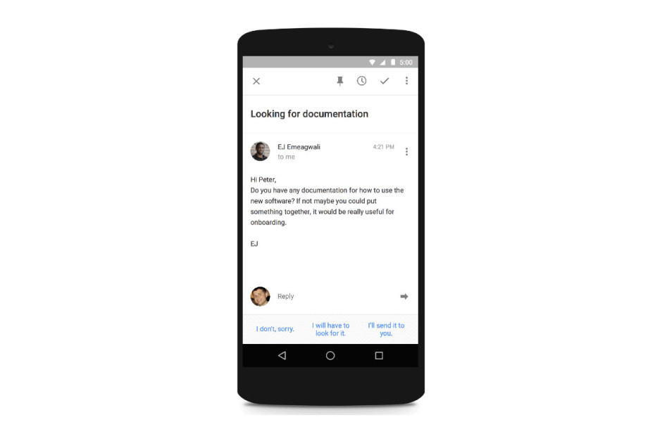 Inbox 940x627 Inbox Smart Reply in action. Photo: Google