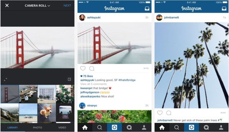 Instagram adds portrait and landscape support. Screenshots: Instagram