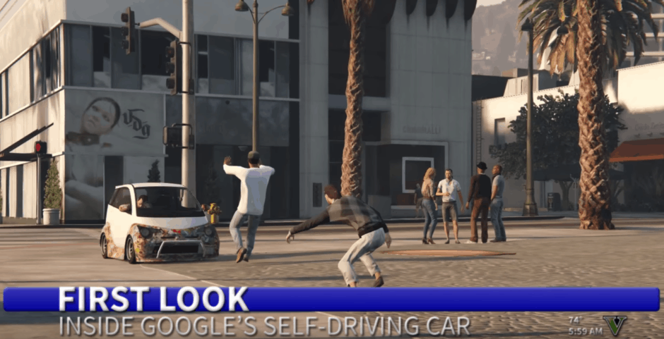 Beware the Google car! Photo: Pizzaforbreakfast/YouTube